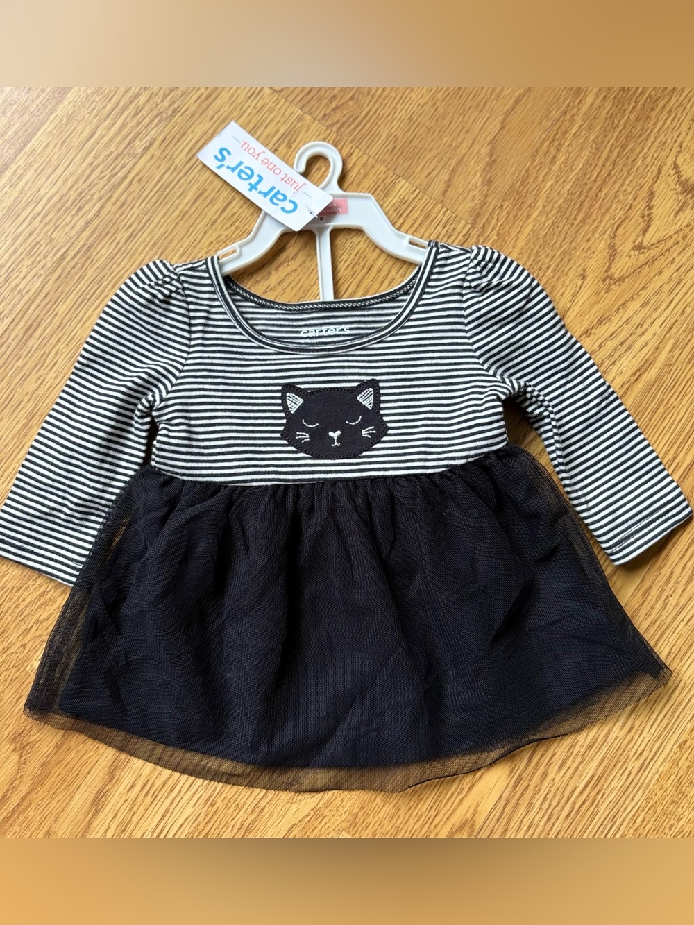 Carter's Black Infant White Striped Cat Tulle Top Tunic Dress Halloween NB NEW
